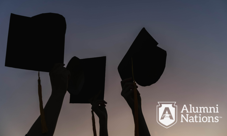 Graduates holding their caps up