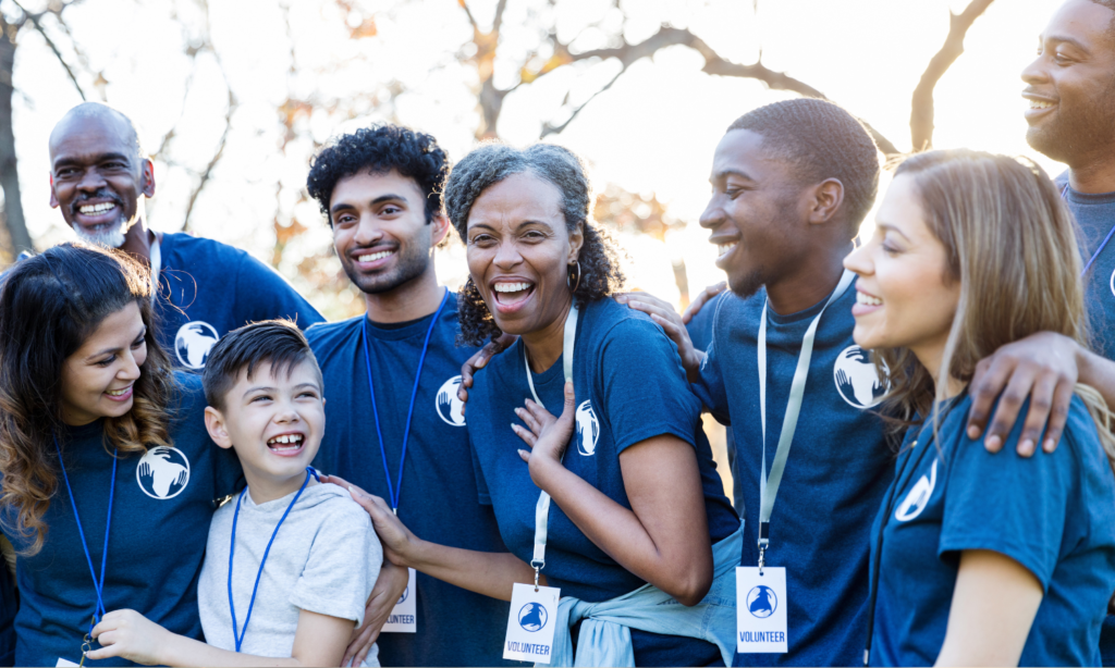 A group of alumni volunteers helping their K12 school