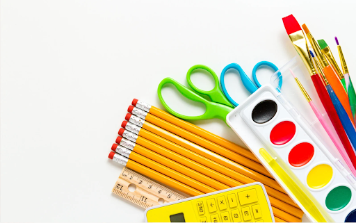Pile of school supplies ready for a back-to-school drive.