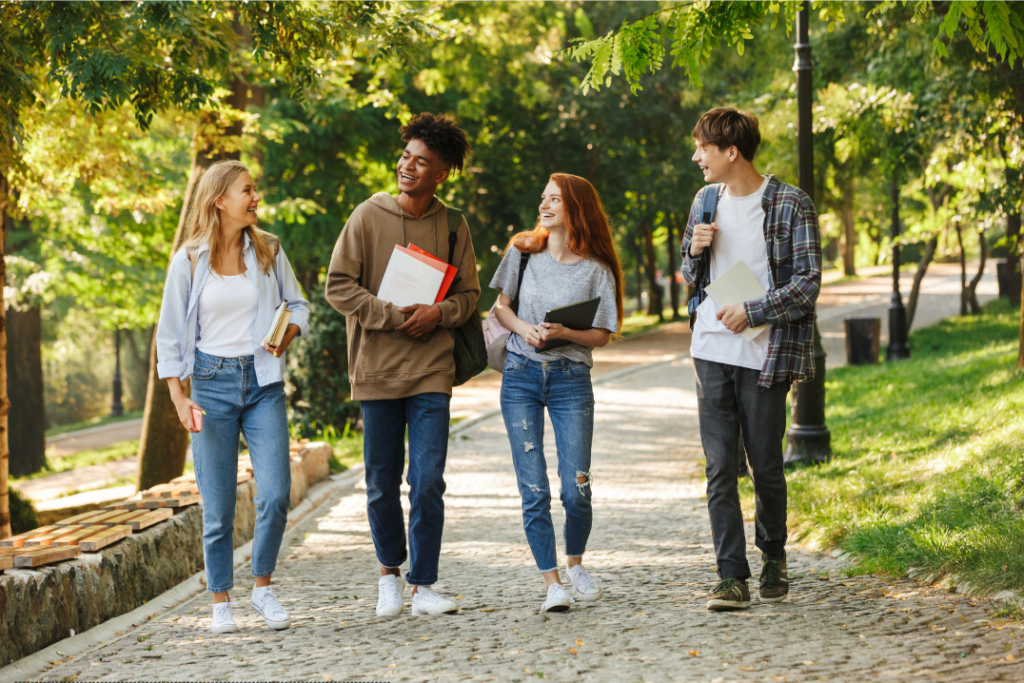 High school students walking on campus together