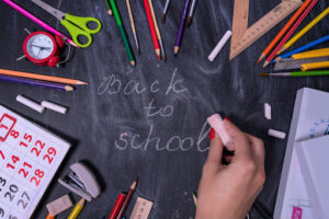 Back to School written on a chalkboard